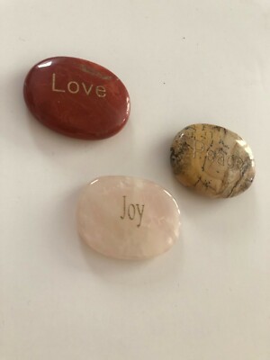 3 piece decorative stone set: Love, Joy, Peace paperweight, desk accessory 