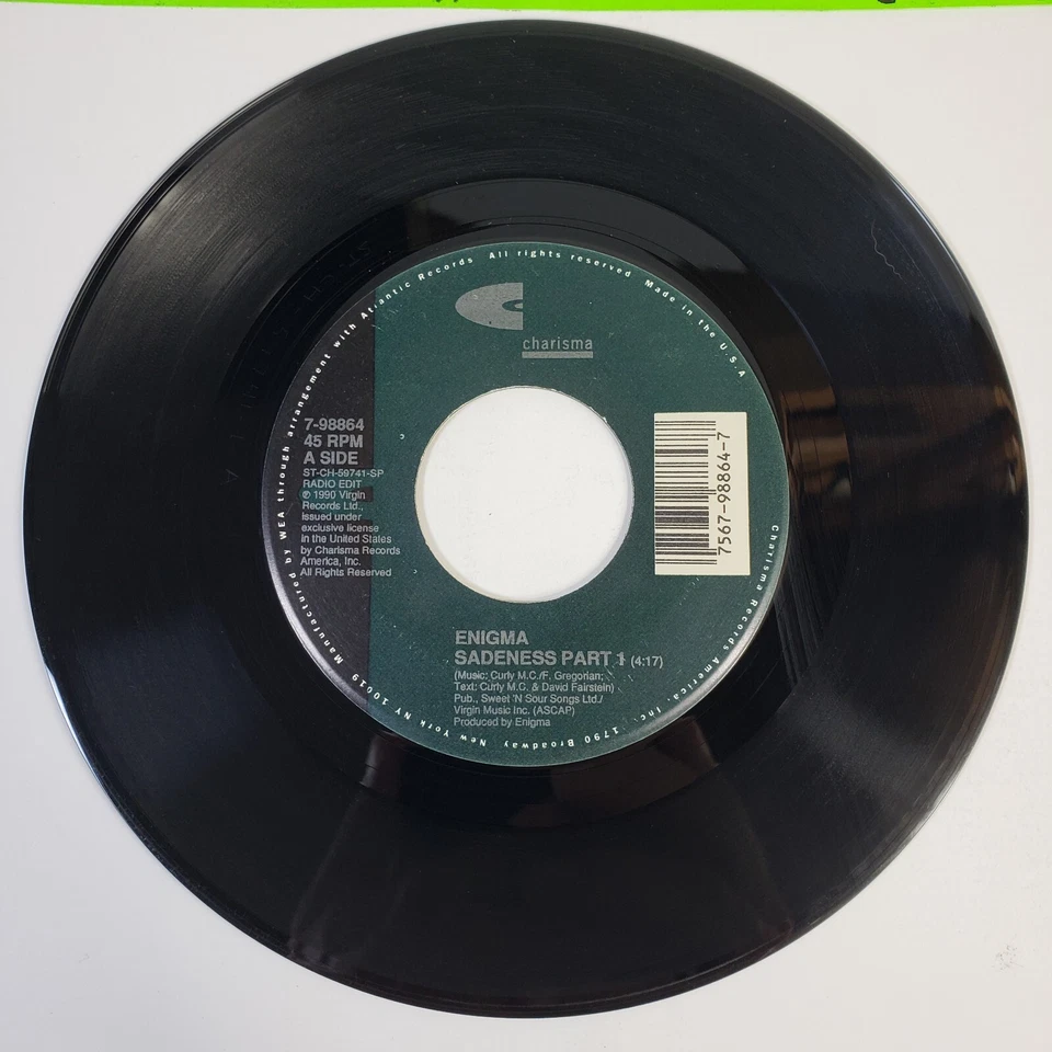 Enigma "Sadeness" 45 Vg+ Tested Rare Jukebox "Sadeness" Meditation Mix 1990 Foto 2 de 4