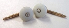 VINTAGE PAIR 14K GOLD MILK GLASS DIAMOND TUXEDO SHIRT STUDS