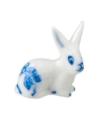 Puppenhaus weiß & blau Hase Kaninchen Ornament Miniatur Deko Zubehör 1:12