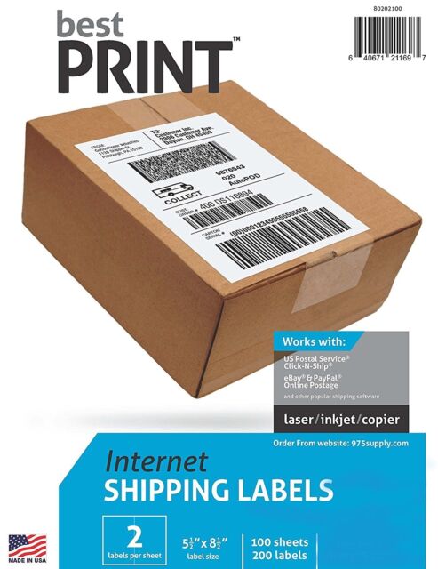 Best Print Half Sheet Labels, 8.5" x 5.5", 100 Sheets/Pack (200 labels)