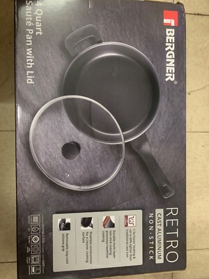 [NIB] Bergner Retro Non Stick Aluminum Saute Pan with Glass Lid, Black $80