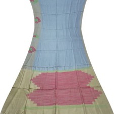Vintage Blue Sarees 100 Pure Silk Handwoven South Indian Sari 5YD Craft Fabric