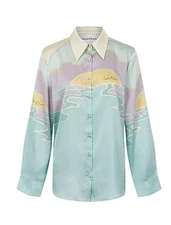 House of Sunny Daytripper Satin Graphic Button Front Shirt Top 8 ( Medium ) NEW 