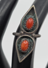 Navajo Snake Eye Coral Sterling Silver Vintage Ring Size 5
