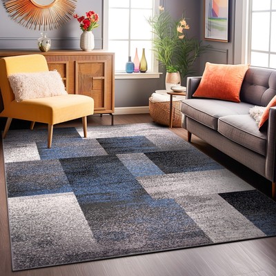 Rugshop Rugs Contemporary Modern Geometric Boxes Carpets for Sale Blue Rugs 3x5