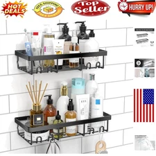Sturdy Black Wall Mount Shelf Set for Bathroom & Home Organization