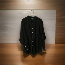 Vintage J Crew Men?s Shirt Linen Mock Neck Long Sleeve Black Med