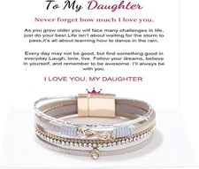 to My Daughter Bracelet Boho Leather Bracelet for Daughter Rhinestone Cuff Brace