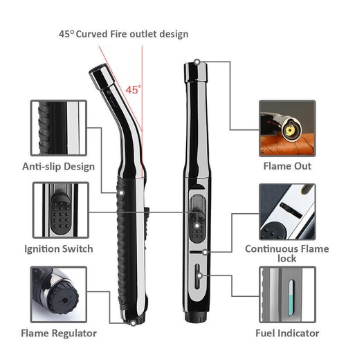 Butane Jet Adjustable Flame Torch Lighter Welding Windproof Refillable Gas - Foto 17 di 23