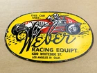 VINTAGE WEBER RACING EQUIPT 12x7.5" SALES SERVICE GAS STATION PORCELAIN OIL SIGN