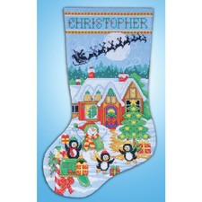 Design Works counted cross stitch kit "Stocking Penguin Party", 43x30cm