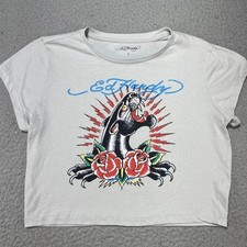 Camiseta Top Ed Hardy Negra Pantera Tatuaje Flash Recortada Blanca Para Mujer Grande