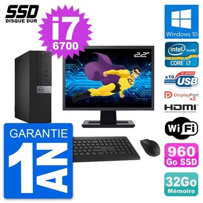 PC DELL 7040 SFF Bildschirm 22 '' Core i7-6700 RAM 32Go SSD 960Go HDMI Windows 10