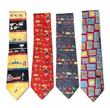 Lot 4 Save The Children Novelty Ties Silk Kids Drawings Fish Cars Dad Hobby