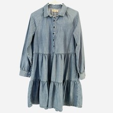 Madewell Chambray Denim Tiered Long Sleeve Shirtdress Size Small Boho Classic