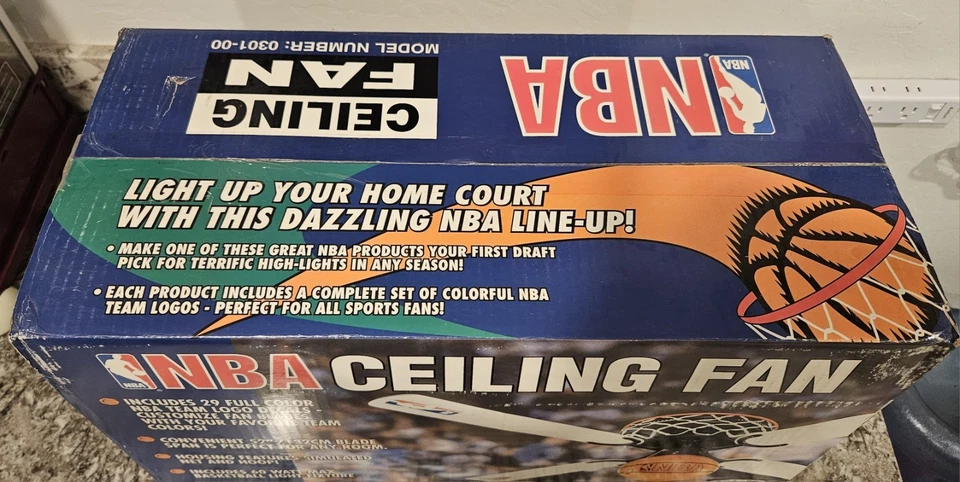 1995 NBA Basketball Ceiling Fan 52" Blades Net Hoop Light Fixture w/ Team Logos - Image 3 of 4