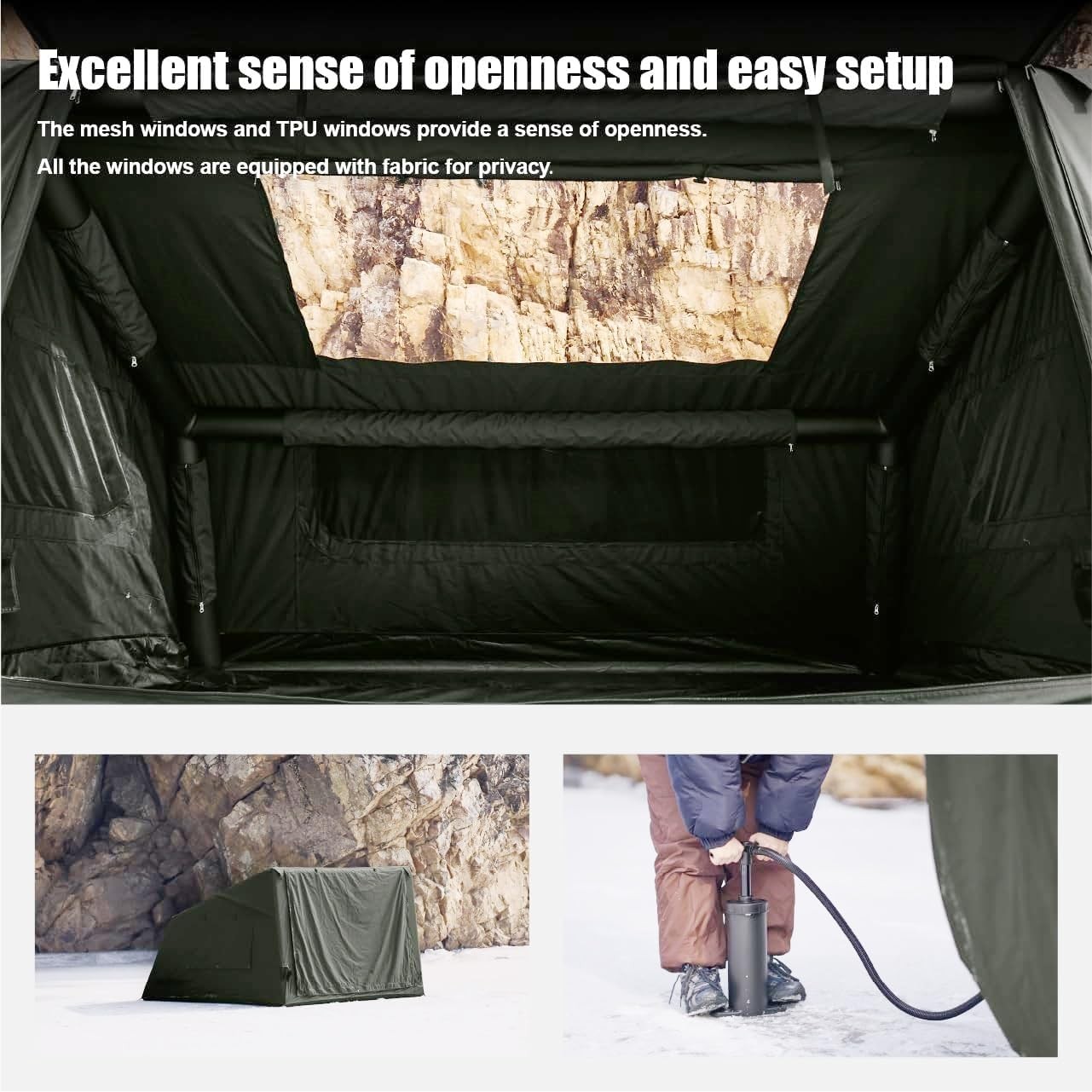 2025 Upgraded Canvas Inflatable Camping Tent with Pump, Easy Setup Blow Up Air T