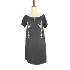 Off Shoulder Embroidered Grey Dress Boho Soft Grunge Casual Mini Dress Topshop