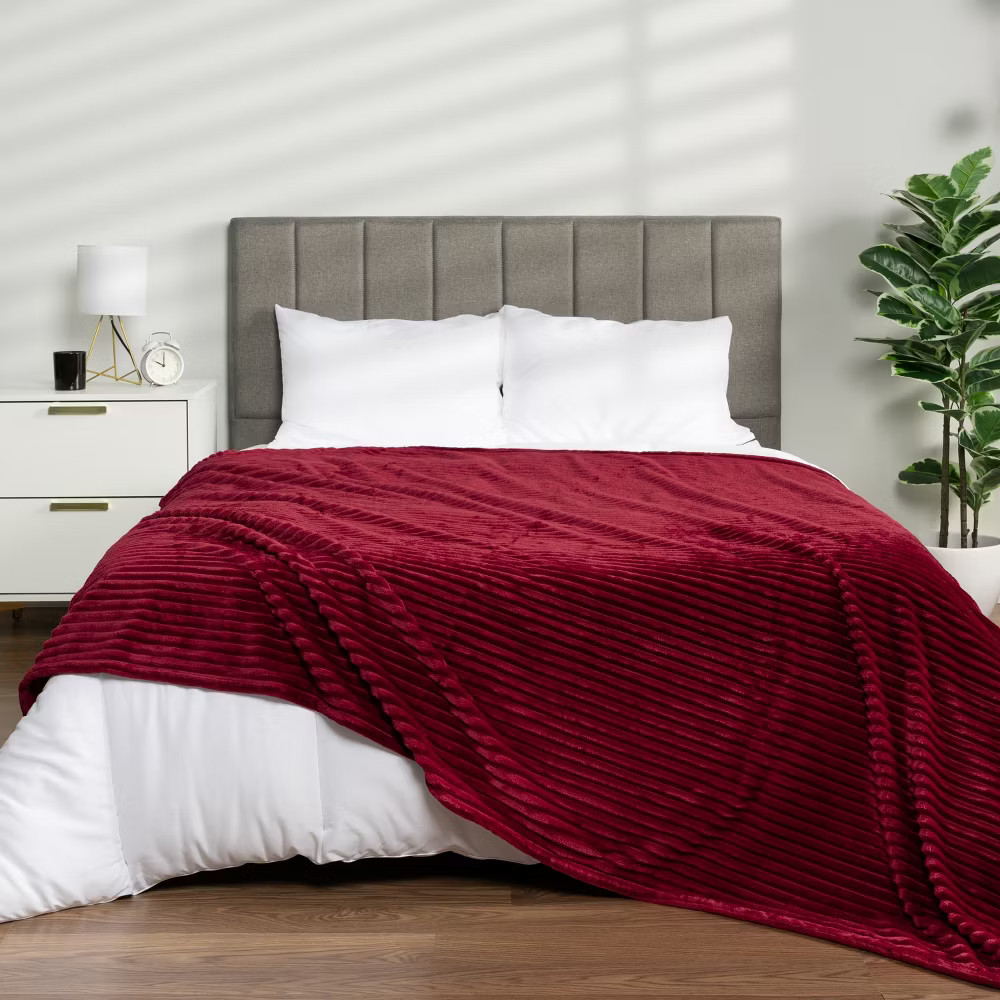 PAVILIA Super Soft Fleece Flannel Ribbed Striped Throw Blanket, Luxury