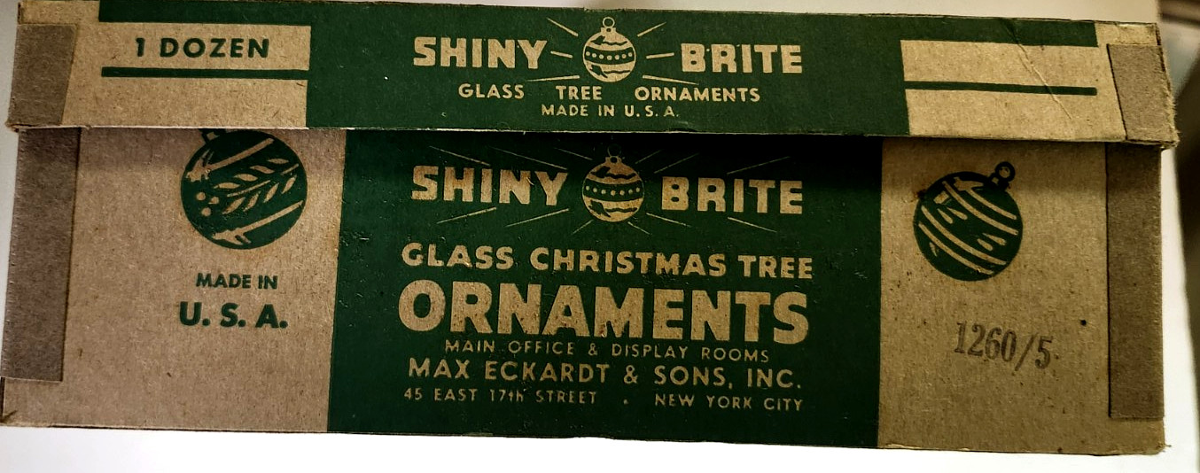 RARE Vintage Shiny Brite opaque non silvered stenciled ornaments. NOS. UV glow