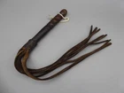 (T) Antique Vintage Leather Multi Tail Whip Flogger Turned Wooden Handle 26"