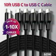 60W USB C to USB C Cable 10FT Fast Charger For iPhone 15 16 17 Samsung Cord Lot