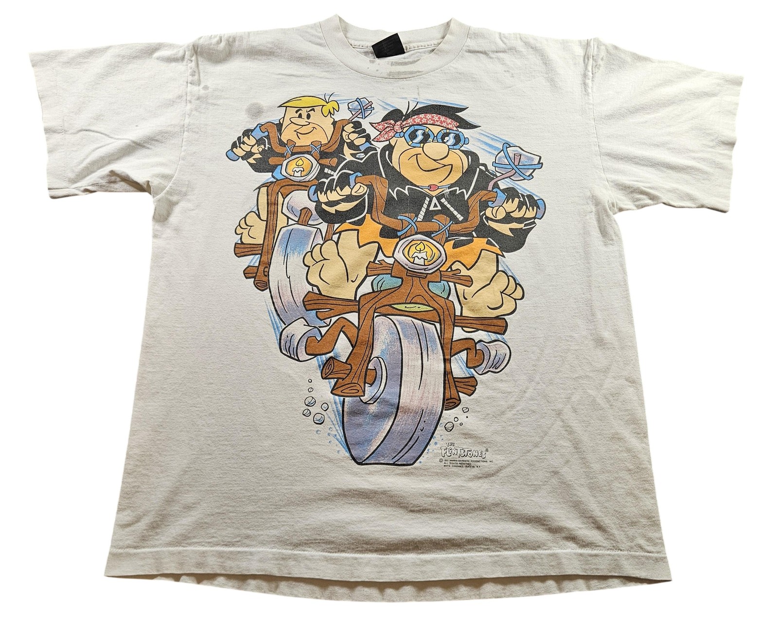 Vintage Flintstones Shirt Men XL Fred Barney Motorcycle Cartoon 90s Double-sided
