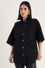 Nastygal Washed Black Shirt Womens Daywear Tops
