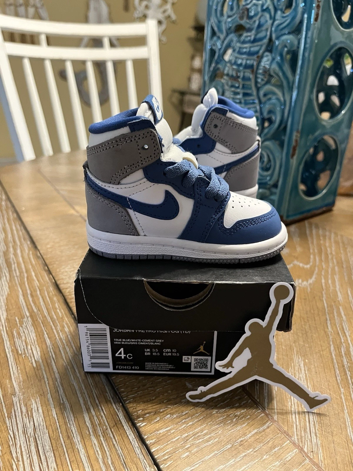 Nike Air Jordan 1 Retro High OG (TD) bambino taglia 4C vero blu bianco grigio cemento