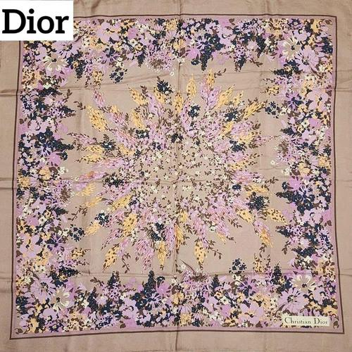 Authentique écharpe Christian Dior motif fleurs rose 79 x 76 cm toutes saisons