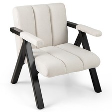 COSTWAY Oversized Accent Chair Comfy Reading Chair with Metal Frame-Beige