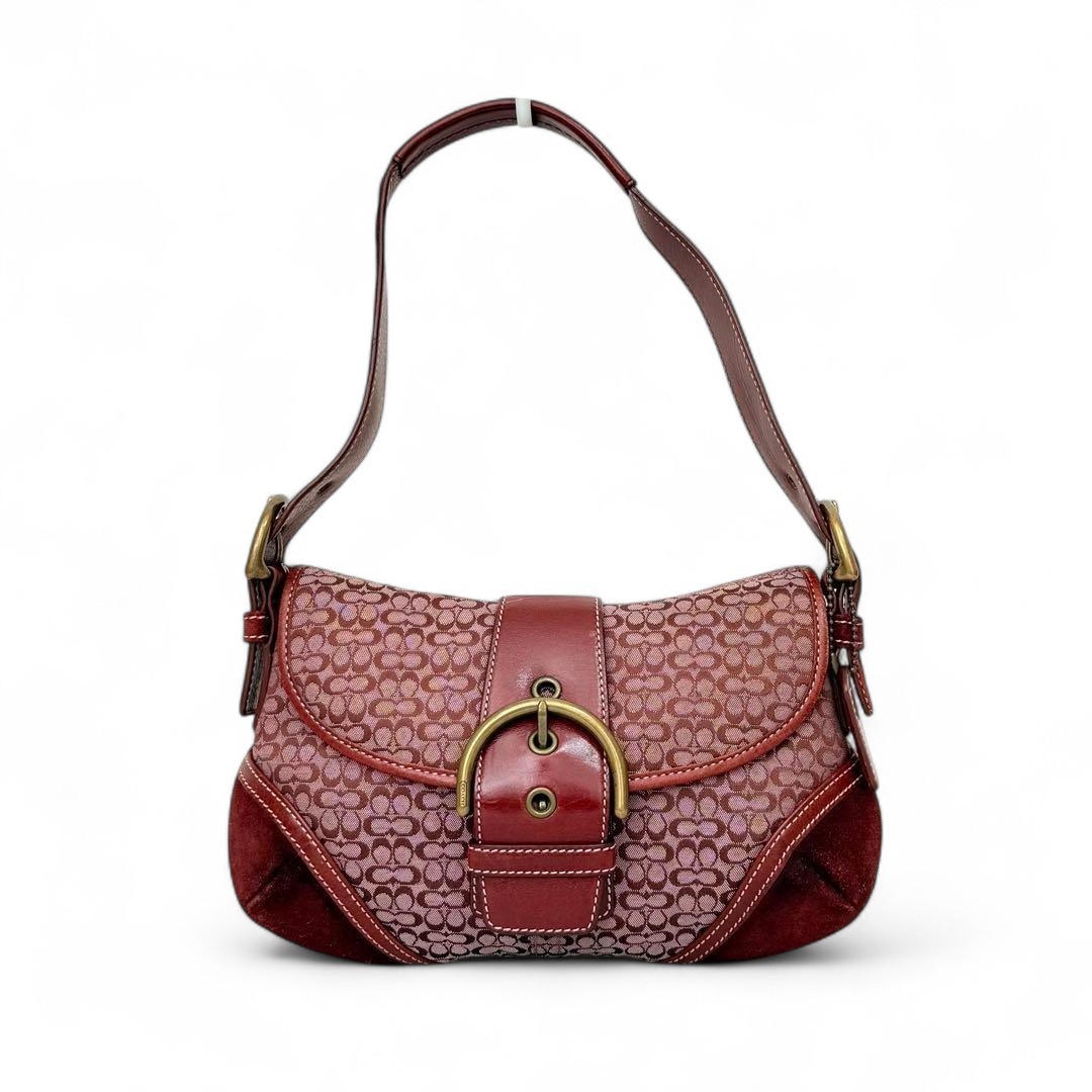バッグ Coach Red Signature Soho Hobo Shoulder COACH Red Signature Soho Hobo Shoulder Bag Suede Leather