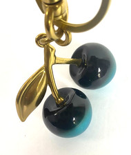Ombre Teal Black Cherry Cherries Keychain Bag Charm Resin Gold Tone Metal