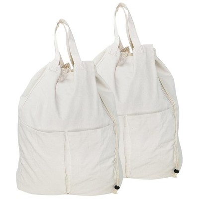 Pack of 2, 100% Breathable Cotton Canvas Laundry Backpack with Drawstring Clo...
