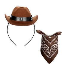 Hat Headband Cowgirl Mini Hat Headbands with Bandana for Women Brown Cowboy