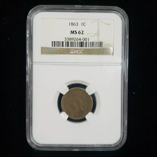 1863 1C Indian Head Cent NGC MS62 Civil War Era Copper Coin