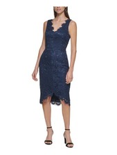 ELIZA J Womens Trim Lined Sleeveless V Neck Below The Knee Formal Hi-Lo Dress