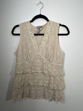 apt. 9 Beige Lace Ruffle Sleeveless V-Neck Camisole Top Stretch M Women