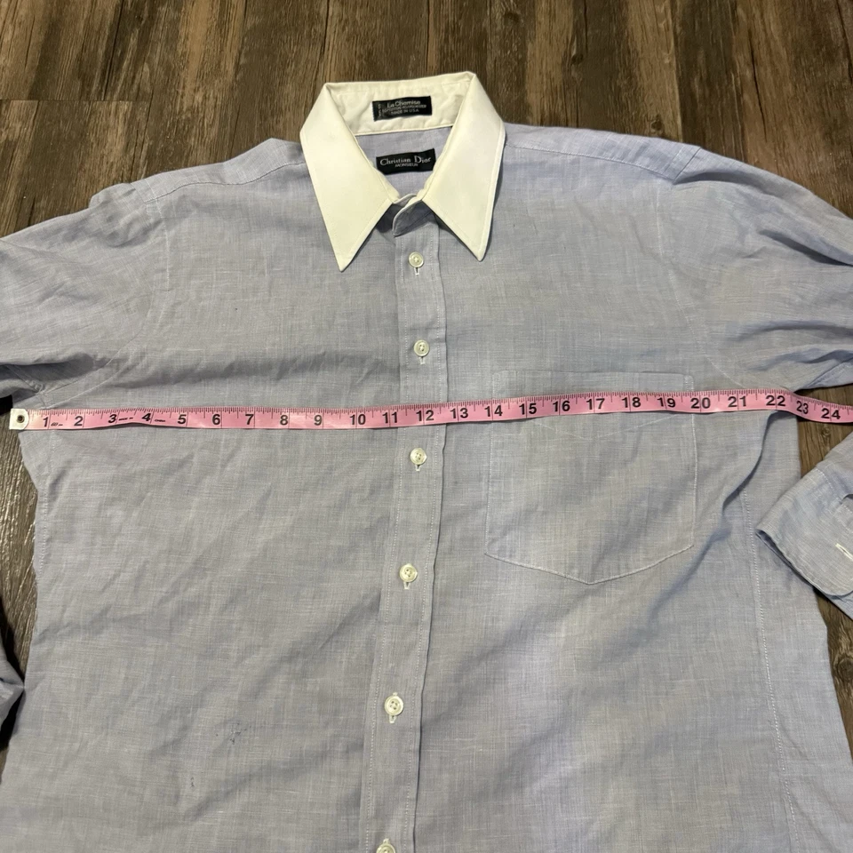 Camisa masculina vintage Christian Dior 15,5-32 azul Monsieur La Chemise feita nos EUA - Imagem 3 de 4