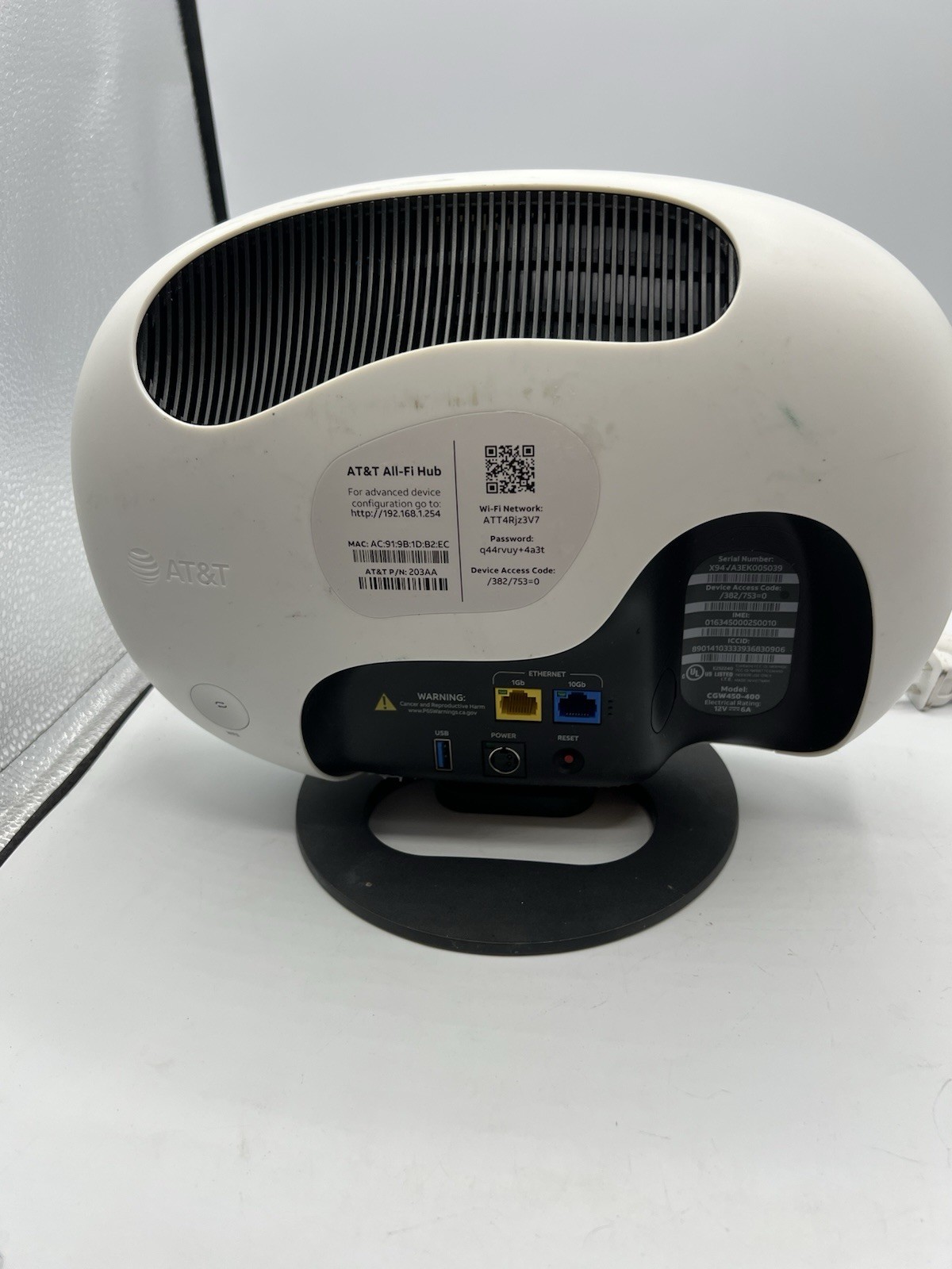 AT&T All-Fi Hub Internet Air Model CGW450-400 W/POWER CORD for sale ...