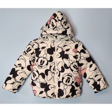 Disney Minnie Mouse Puffer Jacket Girls Size M 7/8 White Pink NWT Zip Up EXC