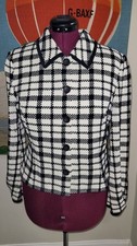 St. John Blazer Jacket Black Cream Plaid Knit Button Front Women  s Size 12 Twee