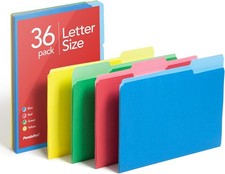 Colored File Folders, 36 Pack, Letter Size 8.5" x 11" , 3 Tabs, Durable Paper,