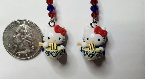 Hello Kitty charm Earrings Jewelry eating noodles. Sanrio