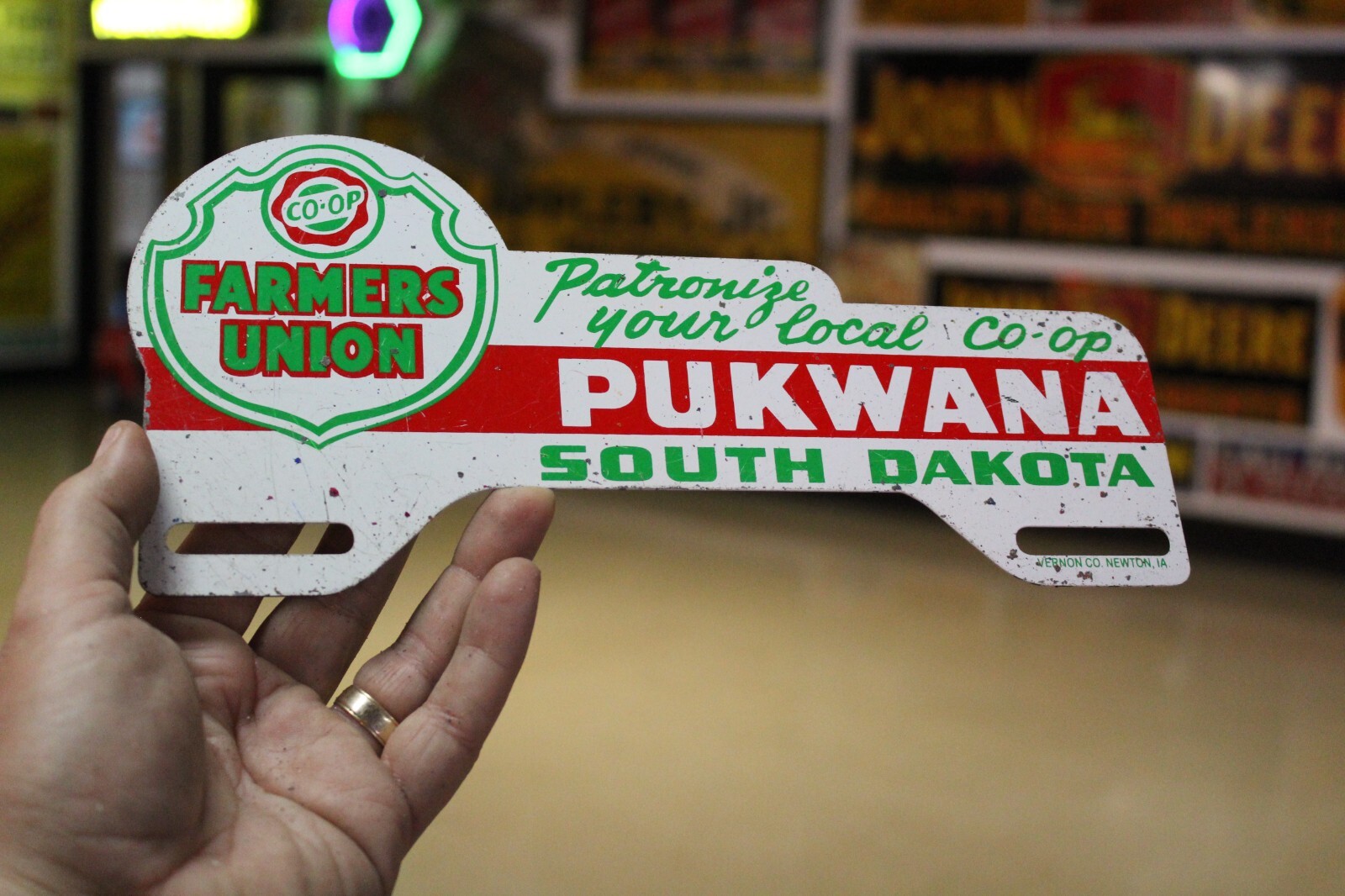 RARE 1950s FARMERS UNION COOP PUKWANA SOUTH DAKOTA PAINTED METAL
