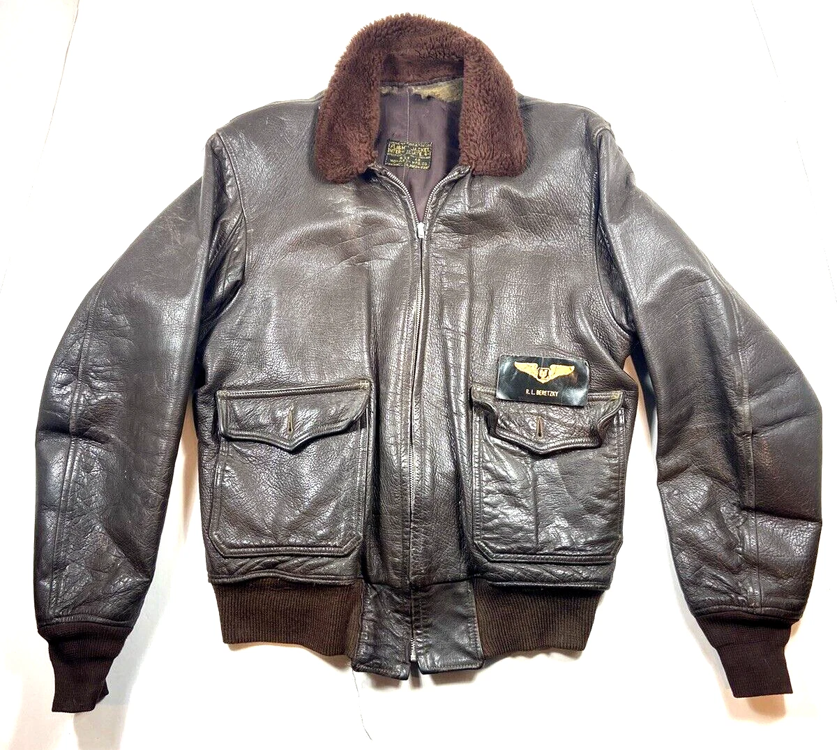 VINTAGE ORIGINAL KOREAN WAR ERA MONARCH J-7823 G-1 FLIGHT JACKET USN NAME PINS