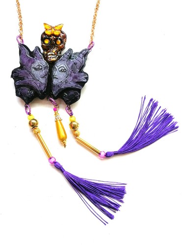 Art Deco Nouveau Jewelry Necklace Pendant Butterfly Moon Moth Skull Luxury Retro - Picture 3 of 24