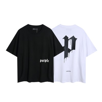 New Trend Brand Purple Letter Design Printed Loose Fat Man Short Sleeve T-Shirt