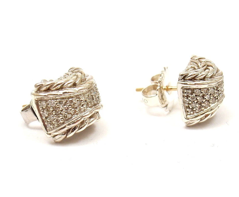 John Hardy Diamond Earrings Silver 925 Gold 18K Excellent! - Image 2 of 4